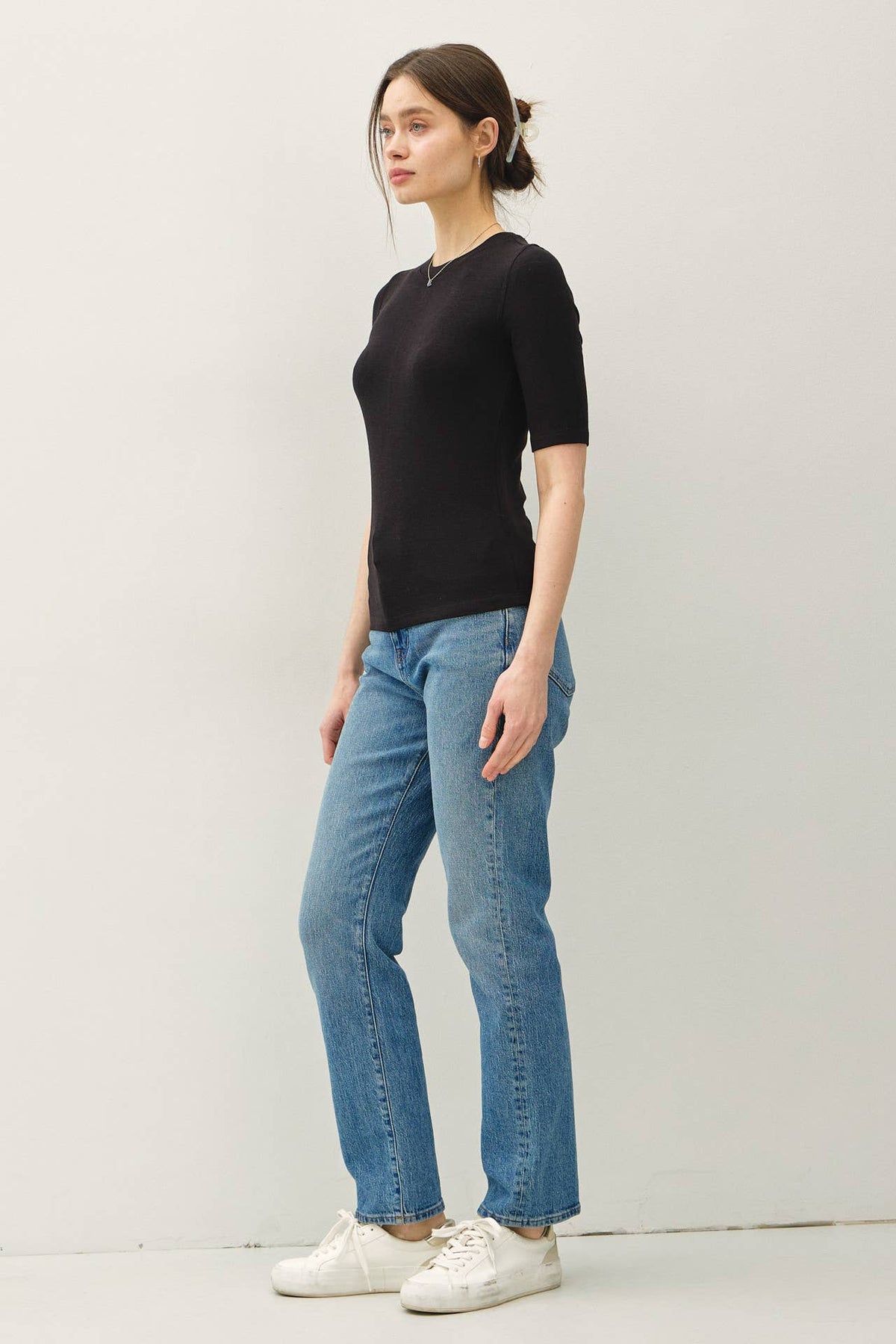 Modal Classic Ribbed Crewneck Short Sleeve Top