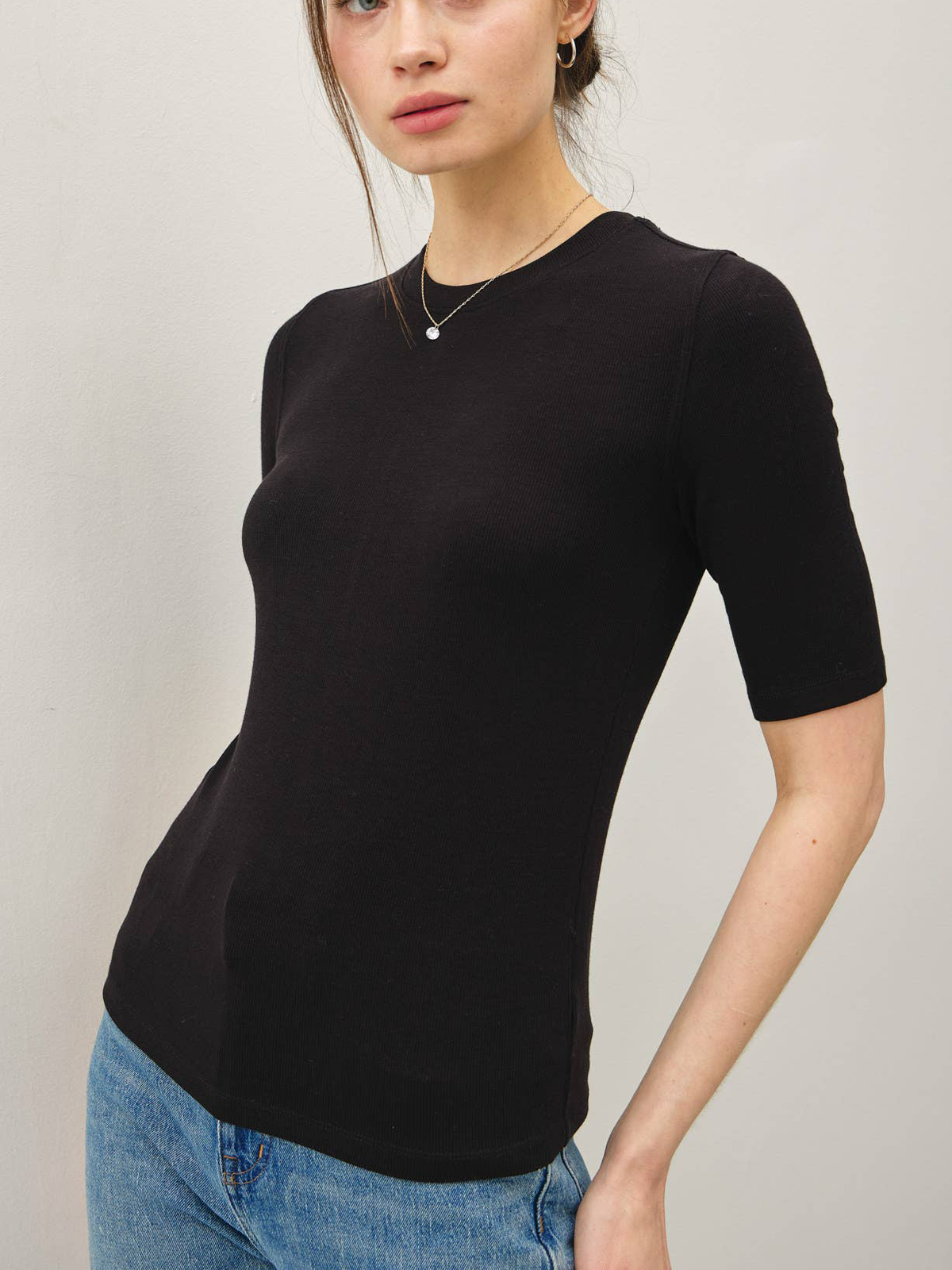 Modal Classic Ribbed Crewneck Short Sleeve Top
