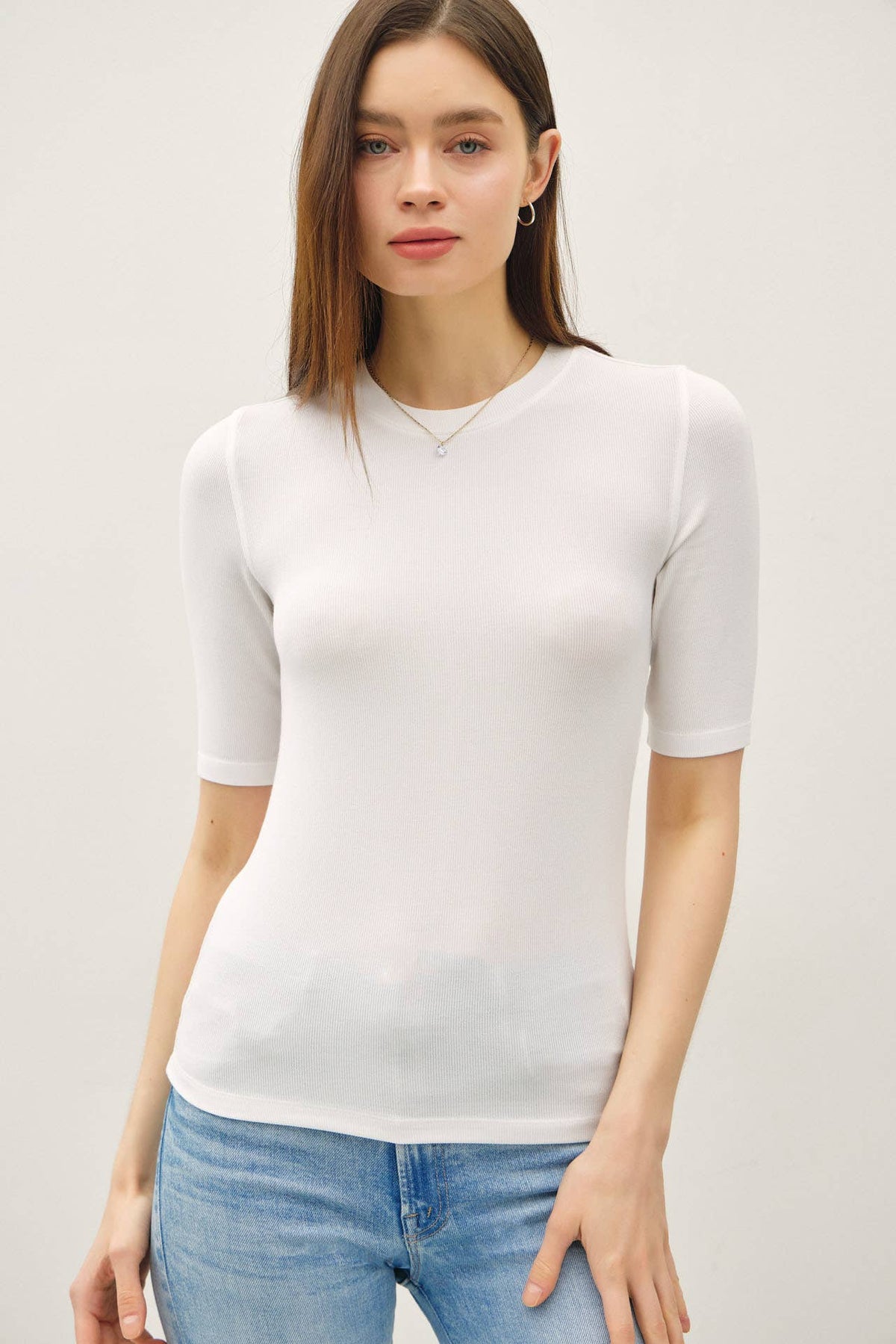 Modal Classic Ribbed Crewneck Short Sleeve Top