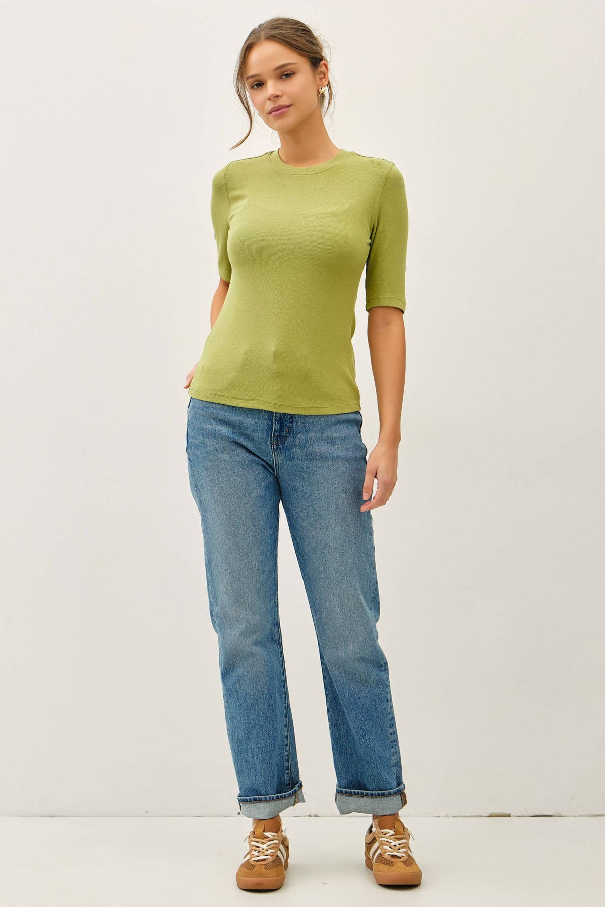 Modal Classic Ribbed Crewneck Short Sleeve Top