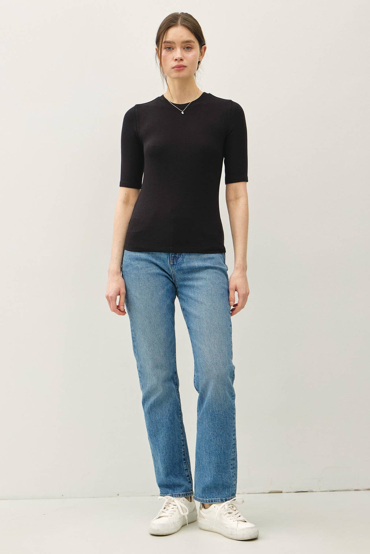 Modal Classic Ribbed Crewneck Short Sleeve Top