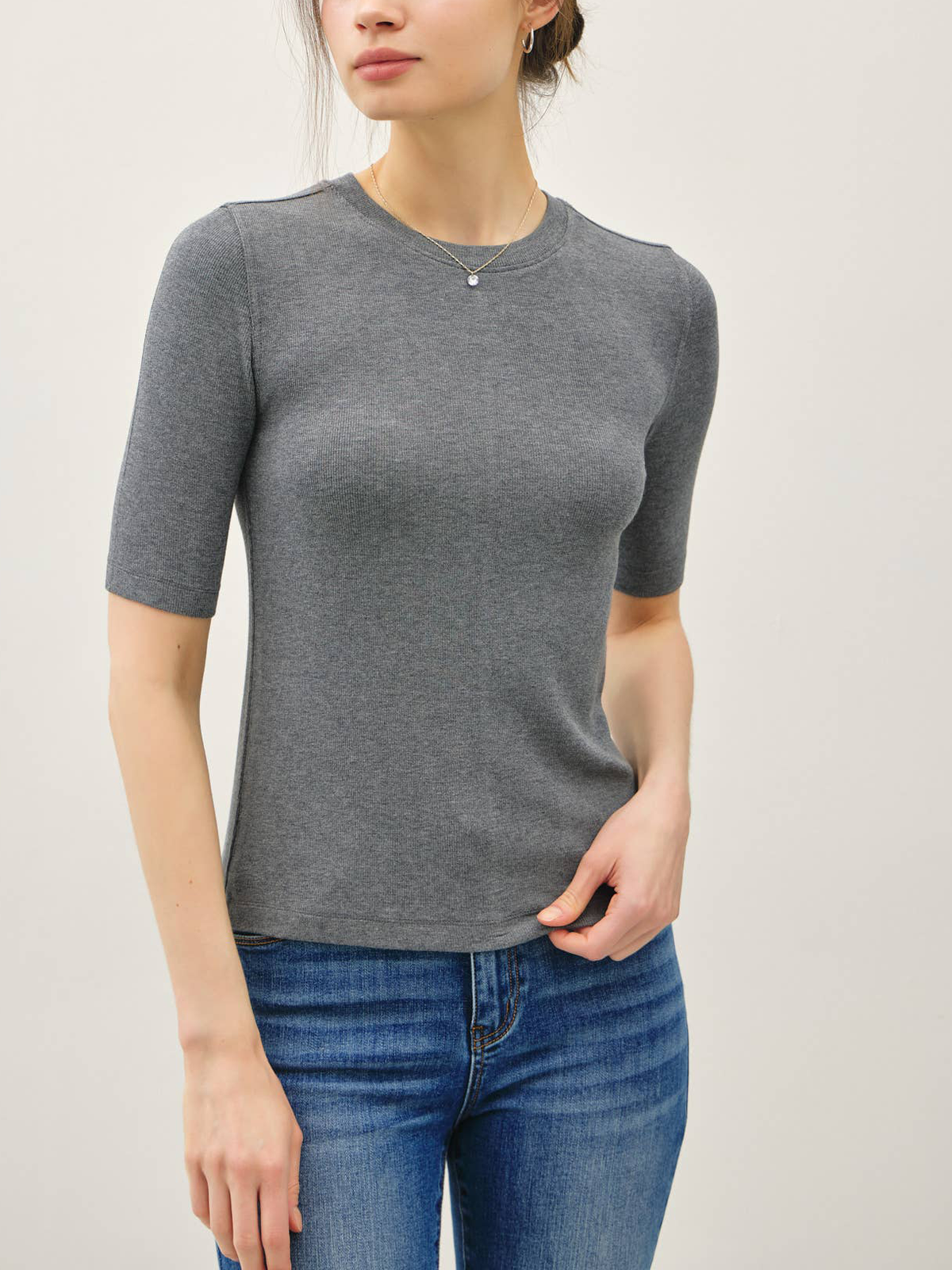 Modal Classic Ribbed Crewneck Short Sleeve Top