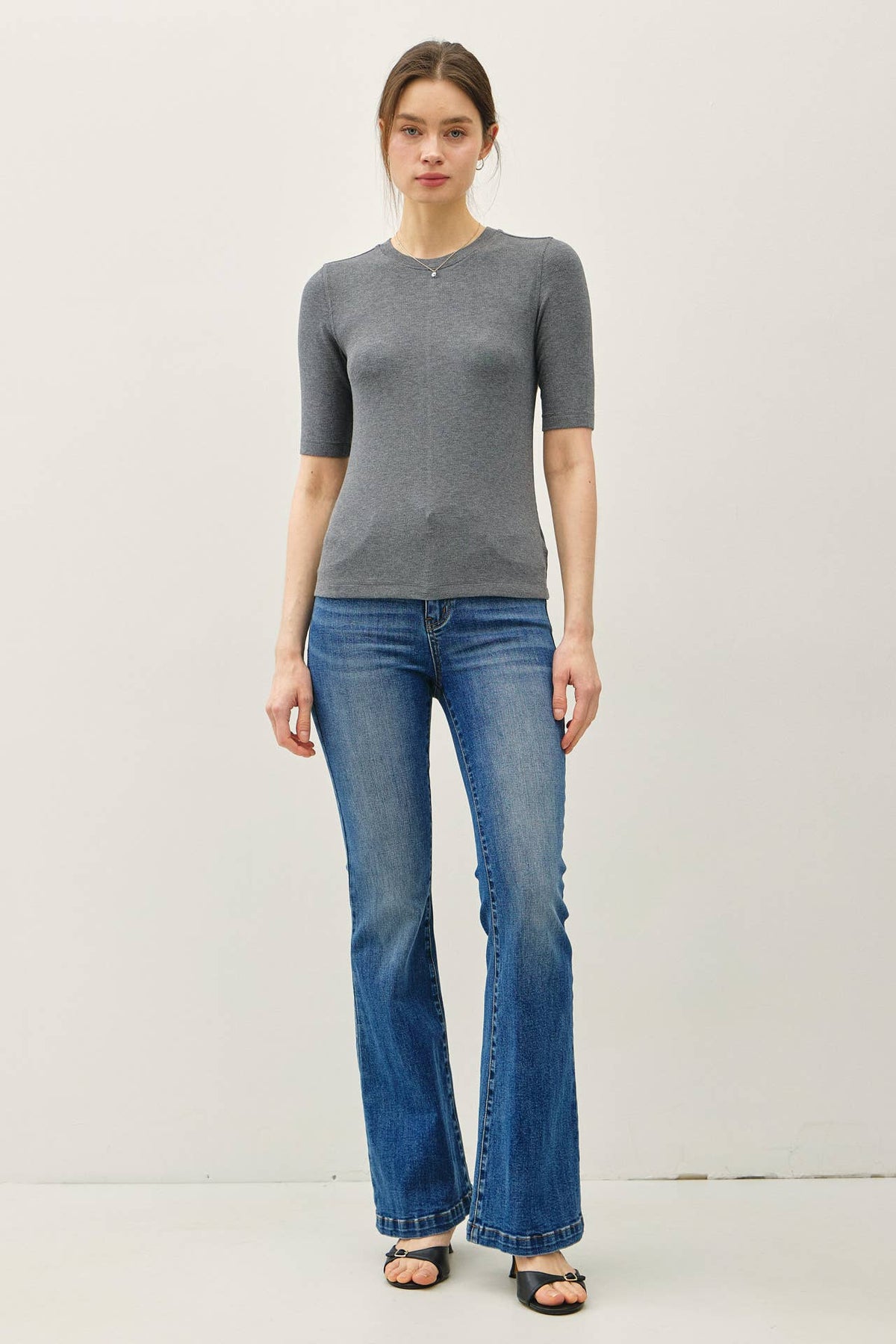 Modal Classic Ribbed Crewneck Short Sleeve Top